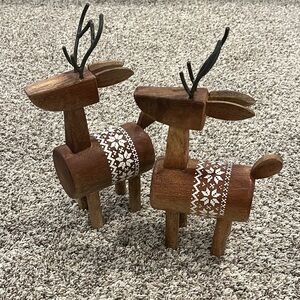 Rustic Scandi Wooden Reindeer Figurines - Brown